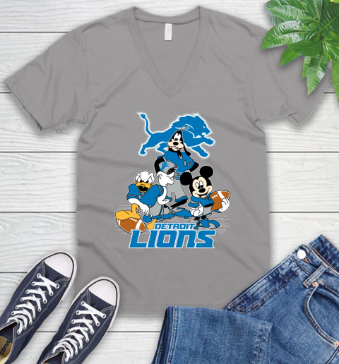 NFL Detroit Lions Mickey Mouse Donald Duck Goofy Football Shirt V-Neck T-Shirt 3