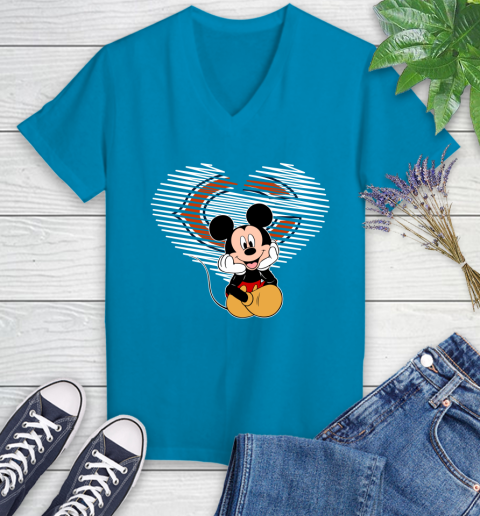 NFL Chicago Bears The Heart Mickey Mouse Disney Football T Shirt_000 Women's V-Neck T-Shirt 7