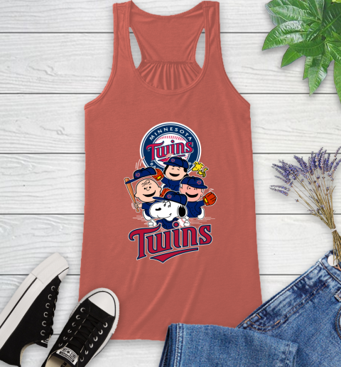 MLB Minnesota Twins Snoopy Charlie Brown Woodstock The Peanuts Movie Baseball T Shirt_000 Racerback Tank 3