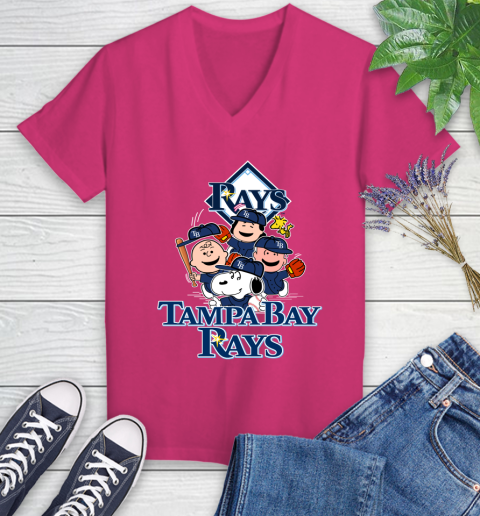 MLB Tampa Bay Rays Snoopy Charlie Brown Woodstock The Peanuts Movie Baseball T Shirt Women's V-Neck T-Shirt 9