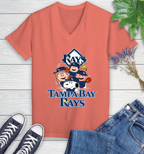 MLB Tampa Bay Rays Snoopy Charlie Brown Woodstock The Peanuts Movie Baseball T Shirt Women's V-Neck T-Shirt 6