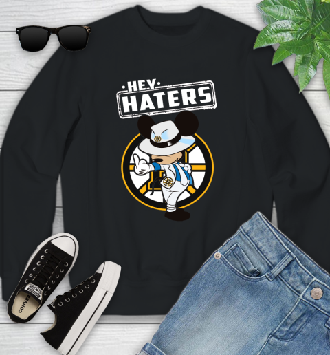 NHL Hey Haters Mickey Hockey Sports Boston Bruins Youth Sweatshirt