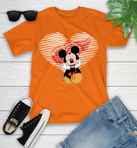NHL Detroit Red Wings The Heart Mickey Mouse Disney Hockey Youth T-Shirt 9