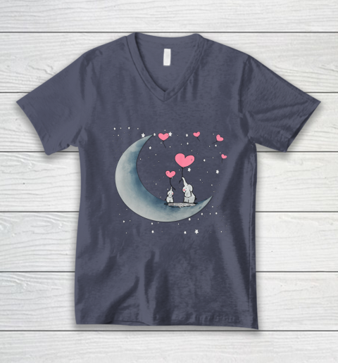 Heart Balloon Elephant Vintage Valentine Mom Crescent Moon V-Neck T-Shirt 12