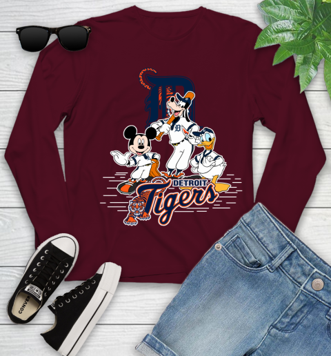 MLB Detroit Tigers Mickey Mouse Donald Duck Goofy Baseball T Shirt Youth Long Sleeve 6