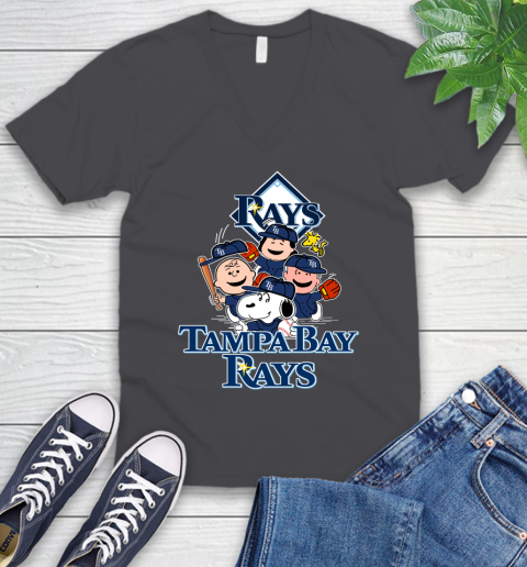 MLB Tampa Bay Rays Snoopy Charlie Brown Woodstock The Peanuts Movie Baseball T Shirt V-Neck T-Shirt 4