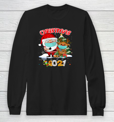 Santa Claus Vaccinated Xmas Lights Merry Christmas 2021 Long Sleeve T-Shirt