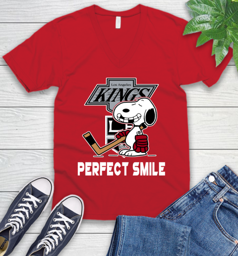 NHL Los Angeles Kings Snoopy Perfect Smile The Peanuts Movie Hockey T Shirt V-Neck T-Shirt 6