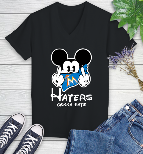 MLB Miami Marlins Haters Gonna Hate Mickey Mouse Disney Baseball T Shirt_000 Women's V-Neck T-Shirt