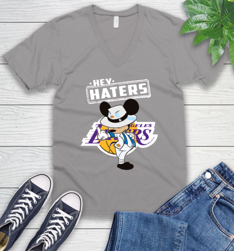 NBA Hey Haters Mickey Basketball Sports Los Angeles Lakers V-Neck T-Shirt 3