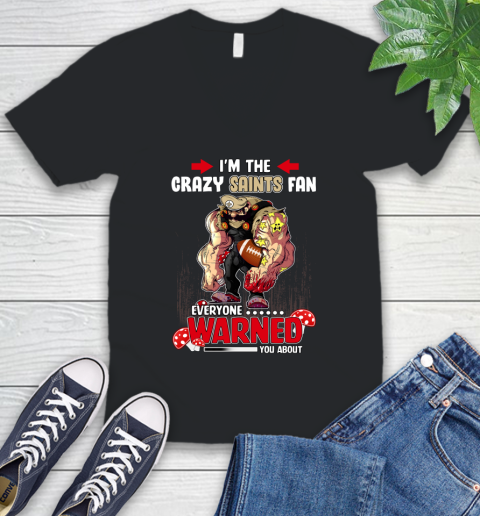 New Orleans Saints NFL Football Mario I'm The Crazy Fan Everyone Warned You About V-Neck T-Shirt