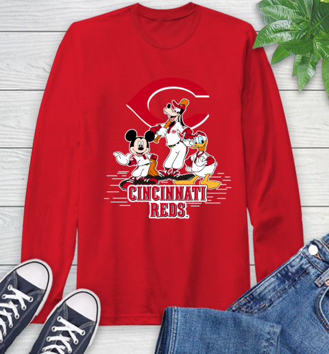MLB Cincinnati Reds Mickey Mouse Donald Duck Goofy Baseball T Shirt Long Sleeve T-Shirt 11