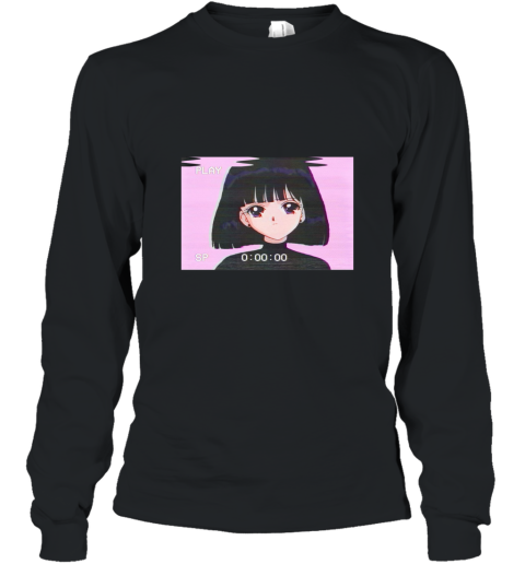 Sad Girl Retro Japanese Anime Vaporwave T Shirt Long Sleeve