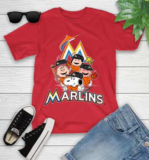 MLB Miami Marlins Snoopy Charlie Brown Woodstock The Peanuts Movie Baseball T Shirt Youth T-Shirt 13