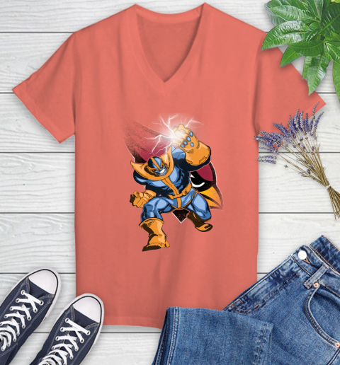 Arizona Cardinals NFL Football Thanos Avengers Infinity War Marvel Women's V-Neck T-Shirt 6