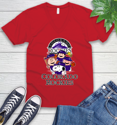 MLB Colorado Rockies Snoopy Charlie Brown Woodstock The Peanuts Movie Baseball T Shirt_000 V-Neck T-Shirt 6