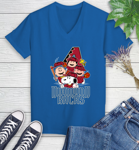 MLB Arizona Diamondbacks Snoopy Charlie Brown Woodstock The Peanuts Movie Baseball T Shirt_000 Women's V-Neck T-Shirt 10