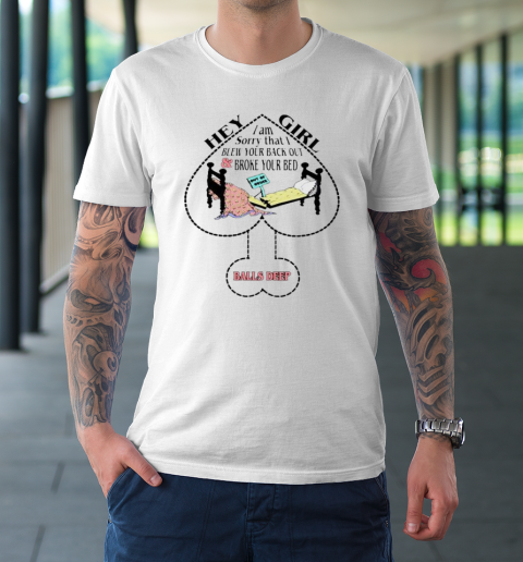Hey Girl I Am Sorry That I Blew Your Back Out And Broke Your Bed T-Shirt