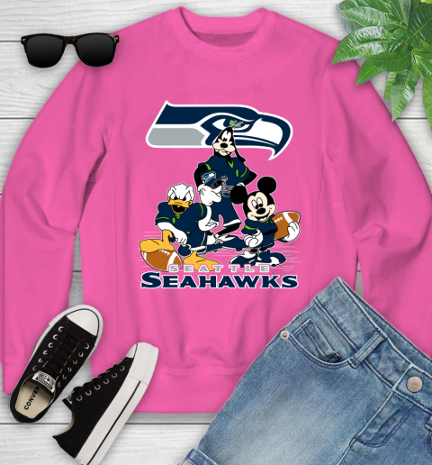 NFL Seattle Seahawks Mickey Mouse Donald Duck Goofy Football Shirt Youth Sweatshirt 6
