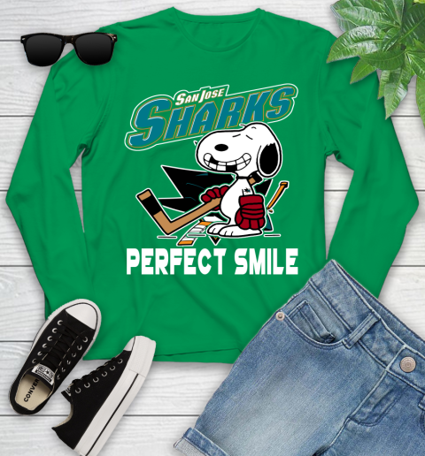 NHL San Jose Sharks Snoopy Perfect Smile The Peanuts Movie Hockey T Shirt Youth Long Sleeve 7