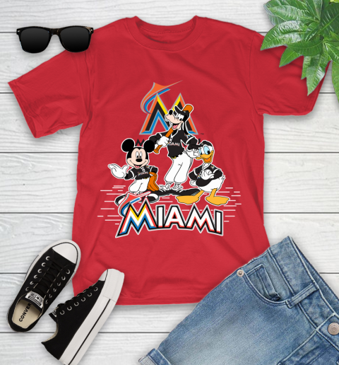 MLB Miami Marlins Mickey Mouse Donald Duck Goofy Baseball T Shirt Youth T-Shirt 13
