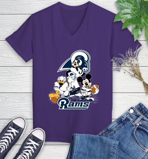 NFL Los Angeles Rams Mickey Mouse Donald Duck Goofy Football Shirt Women's V-Neck T-Shirt 3