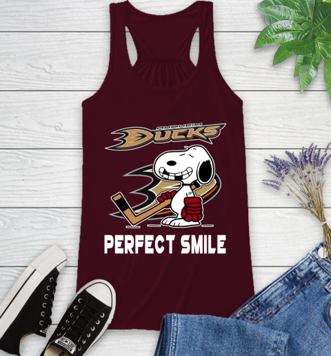 NHL Anaheim Ducks Snoopy Perfect Smile The Peanuts Movie Hockey T Shirt Racerback Tank 2