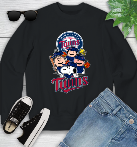 MLB Minnesota Twins Snoopy Charlie Brown Woodstock The Peanuts Movie Baseball T Shirt_000 Youth Sweatshirt