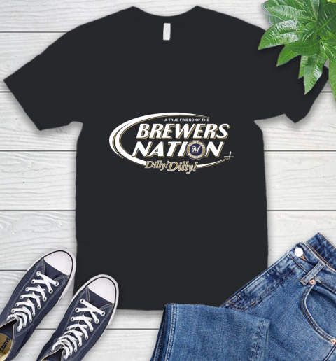 MLB A True Friend Of The Milwaukee Brewers Dilly Dilly Baseball Sports V-Neck T-Shirt
