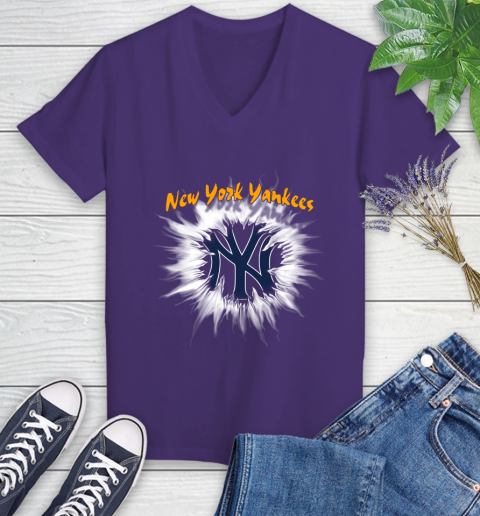 New York Yankees MLB Baseball Adoring Fan Rip Sports Women's V-Neck T-Shirt 3