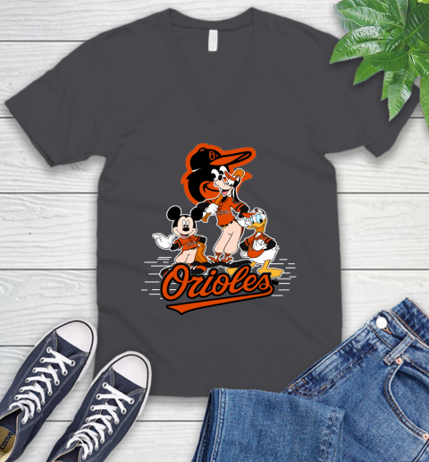 MLB Baltimore Orioles Mickey Mouse Donald Duck Goofy Baseball T Shirt V-Neck T-Shirt 4
