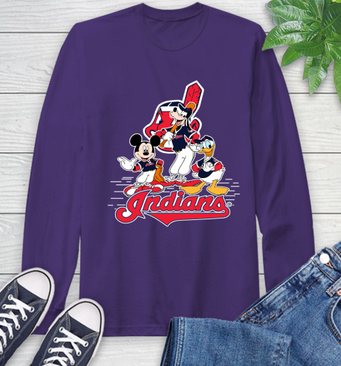 MLB Cleveland Indians Mickey Mouse Donald Duck Goofy Baseball T Shirt Long Sleeve T-Shirt 5