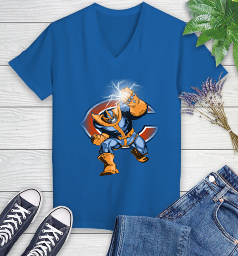Chicago Bears NFL Football Thanos Avengers Infinity War Marvel Women's V-Neck T-Shirt 10