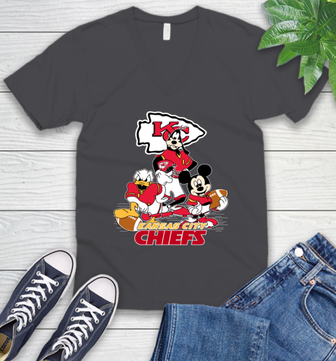 NFL Kansas City Chiefs Mickey Mouse Donald Duck Goofy Football Shirt V-Neck T-Shirt 4