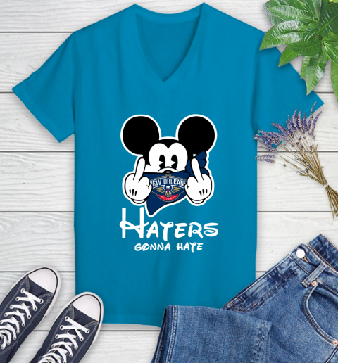 NBA New Orleans Pelicans Haters Gonna Hate Mickey Mouse Disney Basketball T Shirt Women's V-Neck T-Shirt 7