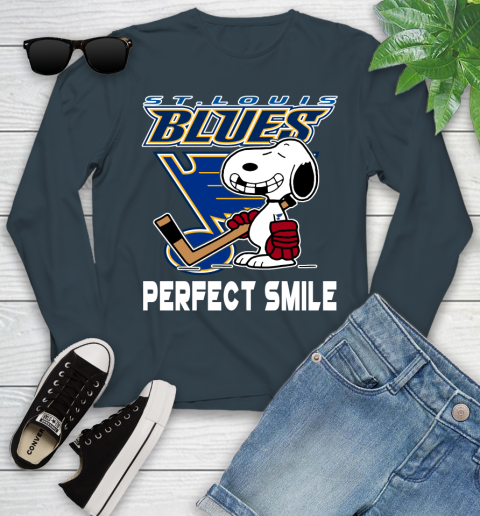NHL St.Louis Blues Snoopy Perfect Smile The Peanuts Movie Hockey T Shirt Youth Long Sleeve 9