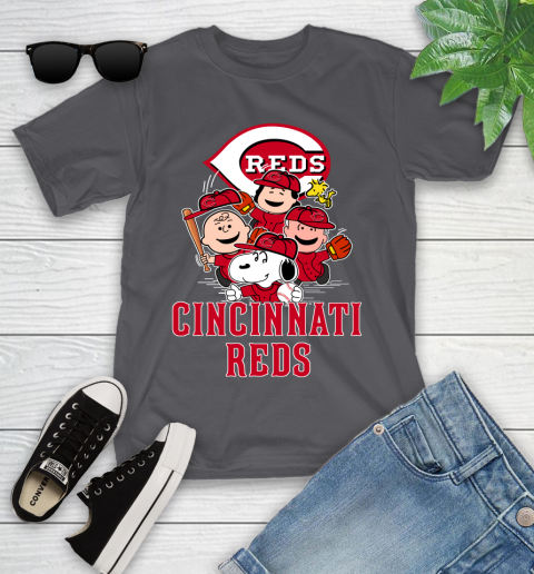 MLB Cincinnati Reds Snoopy Charlie Brown Woodstock The Peanuts Movie Baseball T Shirt_000 Youth T-Shirt 6