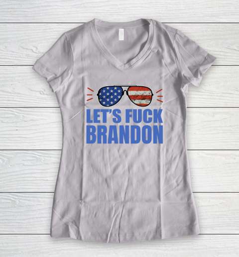 Let's Fuck Brandon US Flag Sunglasses Women's V-Neck T-Shirt