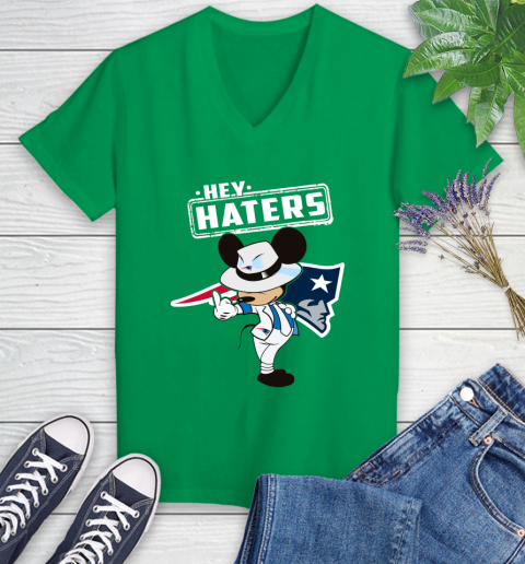 NFL Hey Haters Mickey Football Sports New England Patriots Women's V-Neck T-Shirt 5