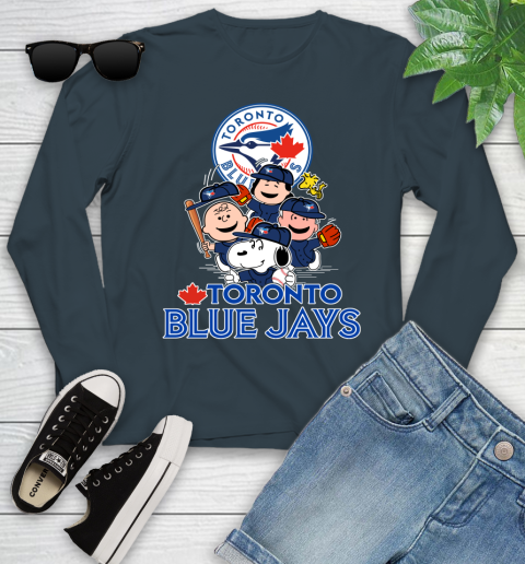 MLB Toronto Blue Jays Snoopy Charlie Brown Woodstock The Peanuts Movie Baseball T Shirt_000 Youth Long Sleeve 9