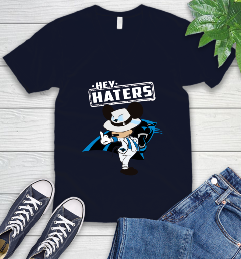 NFL Hey Haters Mickey Football Sports Carolina Panthers V-Neck T-Shirt 2