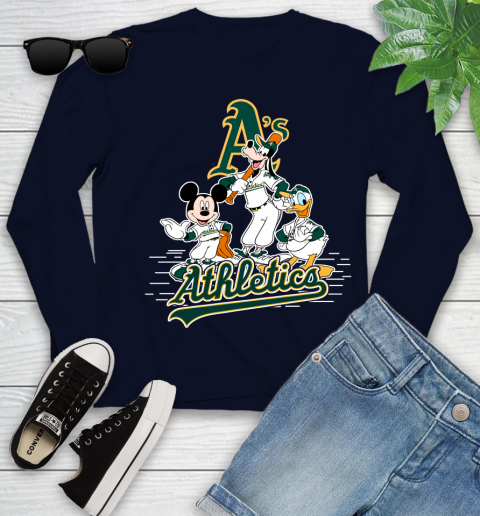 MLB Oakland Athletics Mickey Mouse Donald Duck Goofy Baseball T Shirt Youth Long Sleeve 2