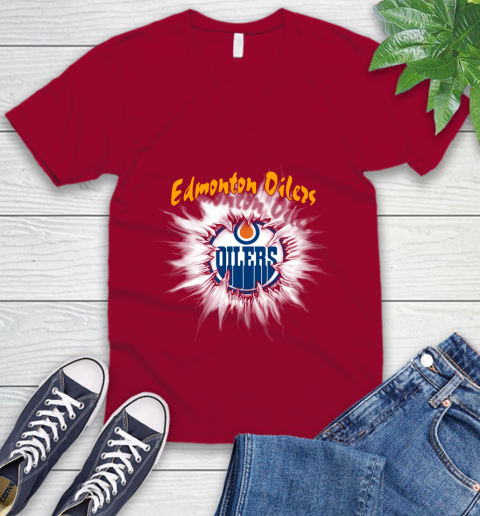 Edmonton Oilers NHL Hockey Adoring Fan Rip Sports V-Neck T-Shirt 7