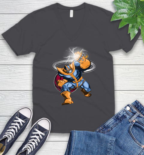 Miami Heat NBA Basketball Thanos Avengers Infinity War Marvel V-Neck T-Shirt 4
