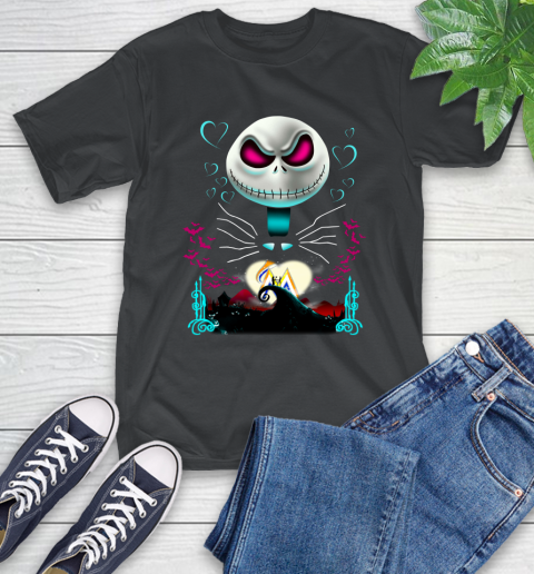 MLB Miami Marlins Jack Skellington Sally The Nightmare Before Christmas Baseball T-Shirt