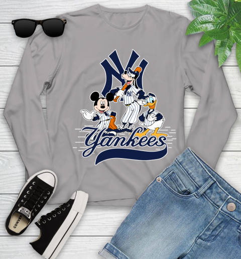 MLB New York Yankees Mickey Mouse Donald Duck Goofy Baseball T Shirt Youth Long Sleeve 5