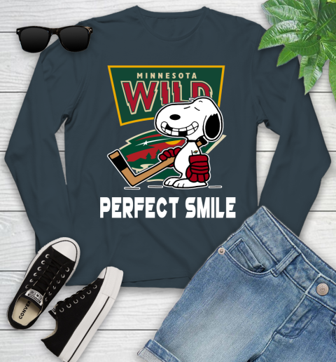 NHL Minnesota Wild Snoopy Perfect Smile The Peanuts Movie Hockey T Shirt Youth Long Sleeve 9