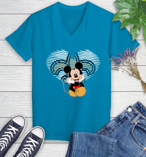 NFL New Orleans Saints The Heart Mickey Mouse Disney Football T Shirt_000 Women's V-Neck T-Shirt 7