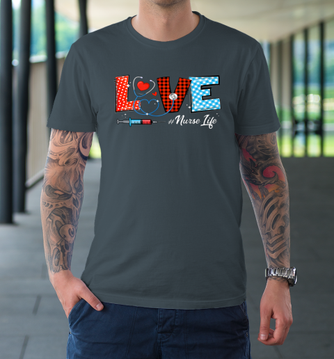 Love Nurselife Valentine Nurse Leopard Print Plaid Heart T-Shirt 4