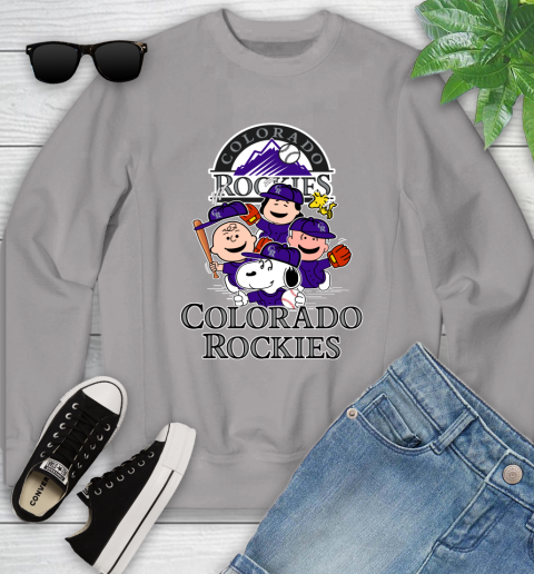 MLB Colorado Rockies Snoopy Charlie Brown Woodstock The Peanuts Movie Baseball T Shirt_000 Youth Sweatshirt 3